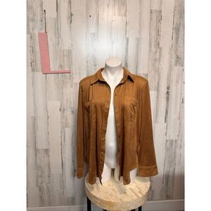 Grace The Perfect Fit Brown Faux Suede Button Up Shirt Womens Size XL Shacket